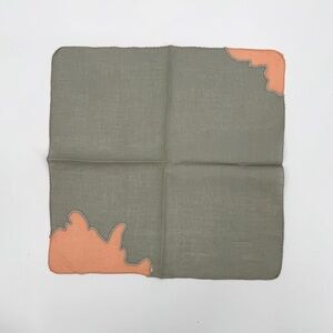 Vintage Gray Linen hand appliqué handkerchief or cocktail napkin